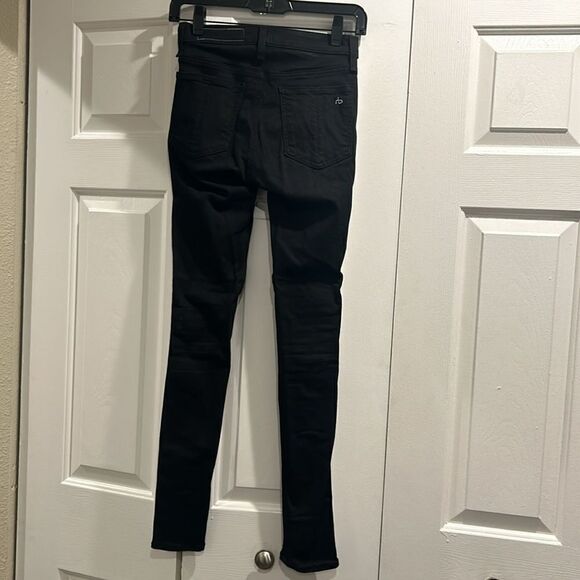 Rag & Bone Black Skinny Jeans w White Faux Leather Stripes on side, Size 24 - Picture 7 of 12